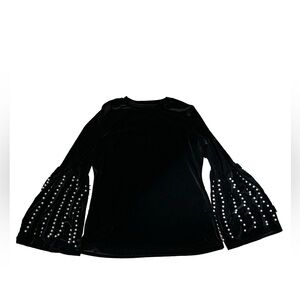 Elegant Black Velvet Top with Pearl Accents